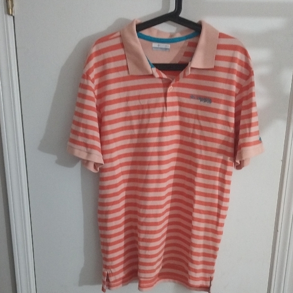 Columbia Orange and White Striped Polo Shirt - Picture 1 of 6